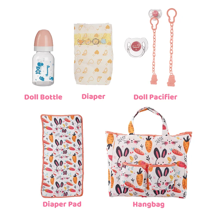 Bunny Diaper Pad Bag 5-pcs Set for Reborn Girl