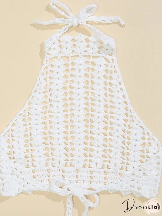 Tie Back Crochet Halter Cover Up Top