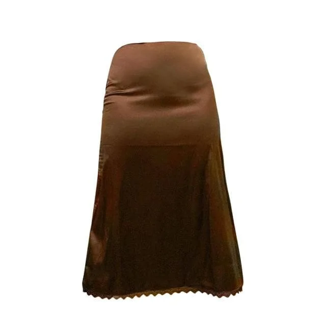 Ladies Brown Lace Patchwork Skirt