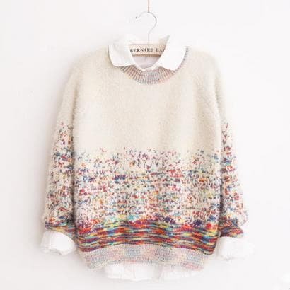 Beige/Blue Colorful Spot Pullover Sweater SP1710514