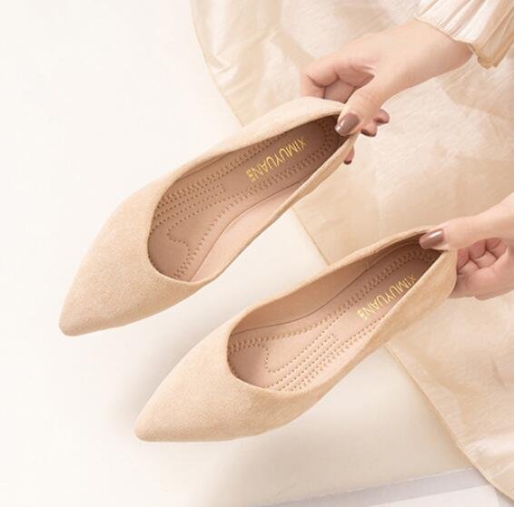 4 Colors Plus Size Ballet Shoes Ladies Pointed Toe Flats Soft Velvet Loafers Women Office Dress Flats Comfy Slip On Ballerinas
