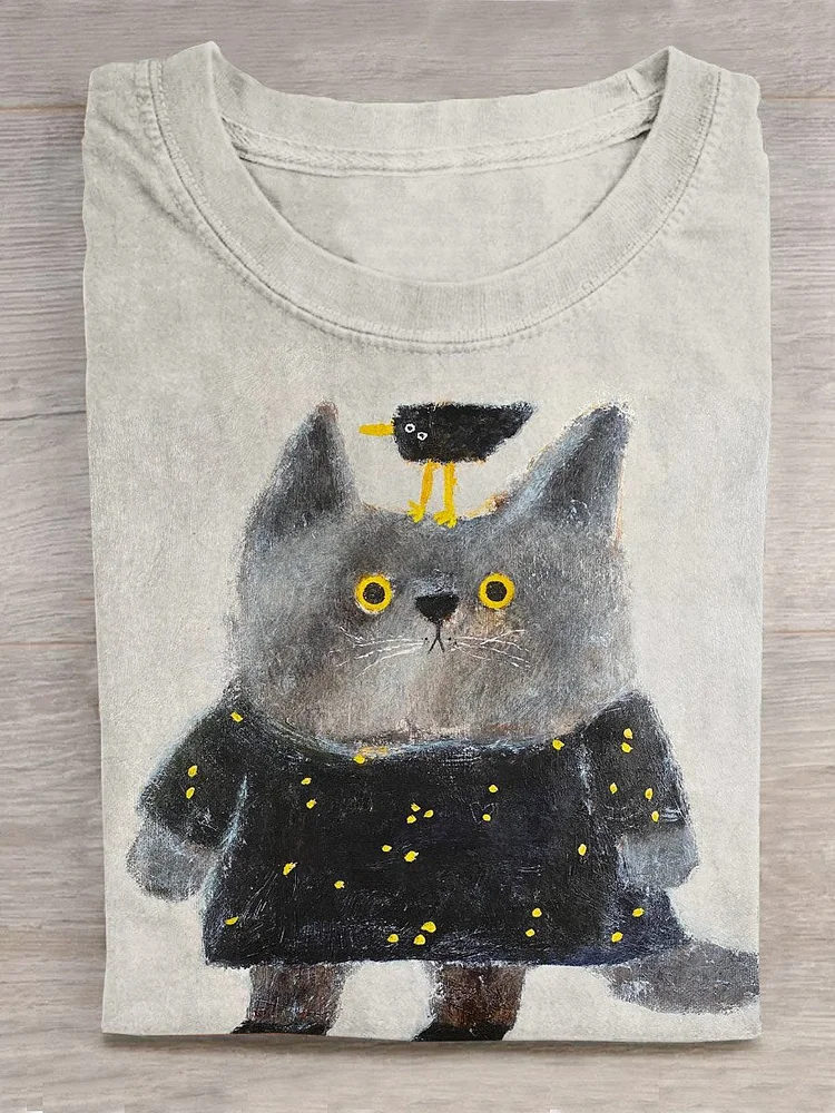 Funny Cat Art Pattern Print Casual T-shirt