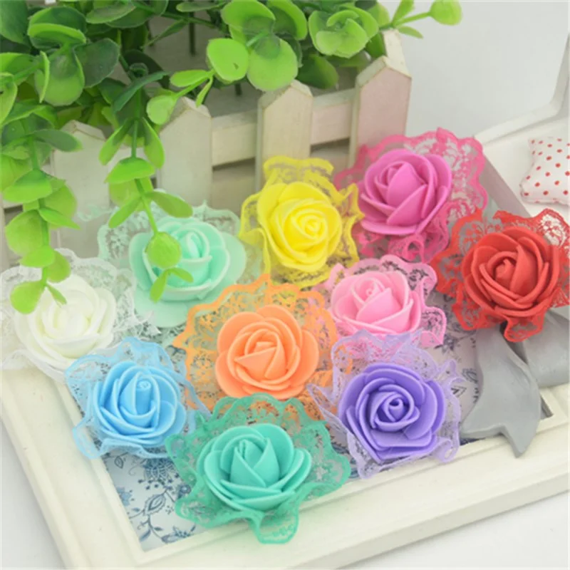 20pcs 3cm Artificial Mini Pe Foam Lace Rose Flower Heads For Wedding Party Decoration Diy Handmade Garland Craft Fake Flowers