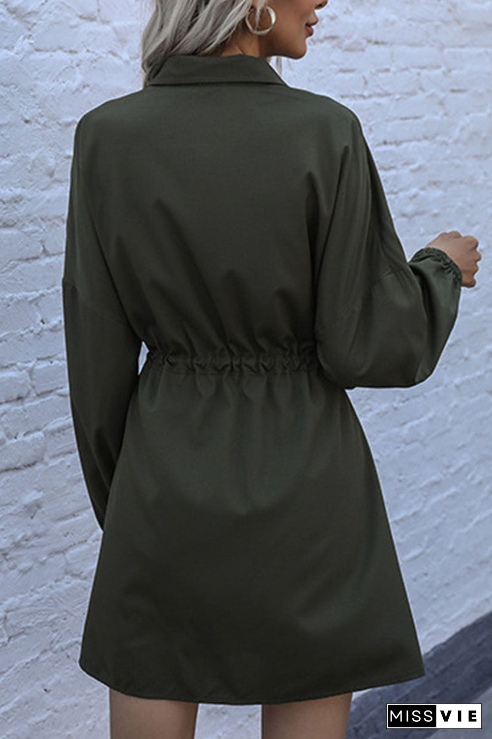 Fashion Street Solid Patchwork Turndown Collar A Line Dresses