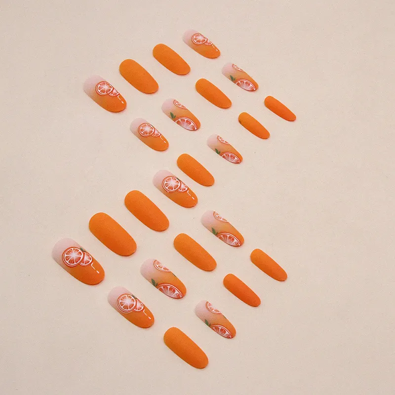 Churchf Churchf Autumn Story Orange Ins Wind Versatile Frosted Fake Nails Finished Slender Show White Beauty Nail Piece