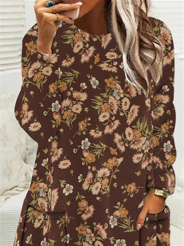 Women Half Sleeve V-neck Solid Color Dress