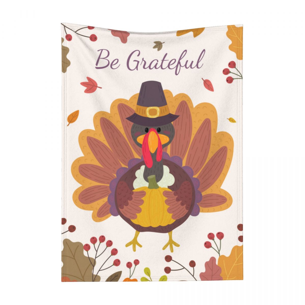 Thanksgiving Be Grateful Turkey Flannel Blankets 30x40In