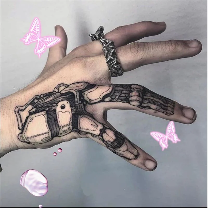 Manipulator Hand Back Temporary Tattoo Stickers Dark Punk Style Waterproof Fake Tattoo Men and Women Body Art Tattoo Sticker Arm