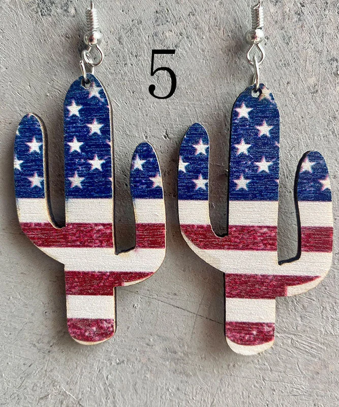 Stylish Independence Day Theme Print Fine Wooden Earrings Ornaments
