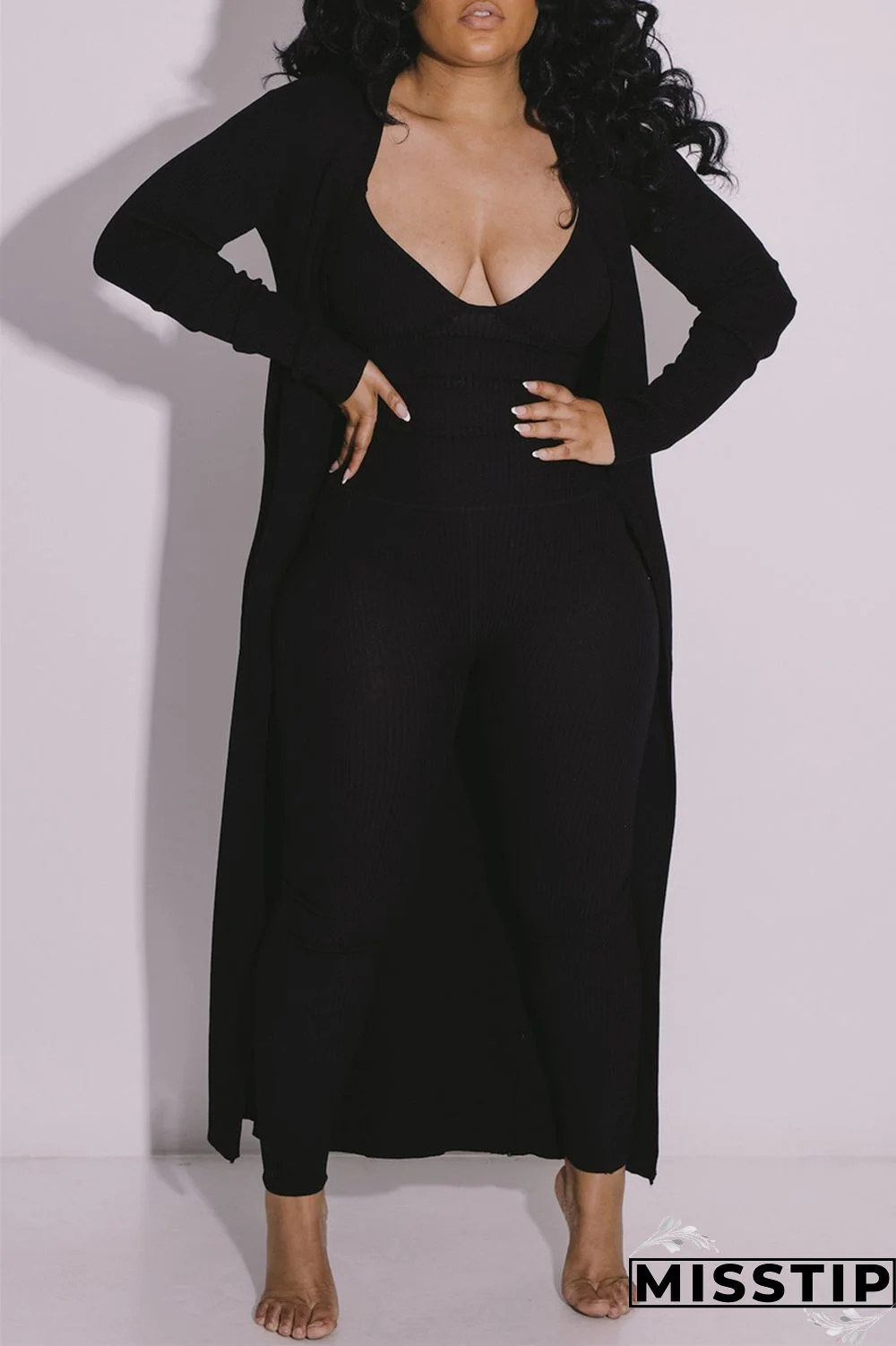 Red Fashion Casual Solid Cardigan V Neck Long Sleeve Two Pieces