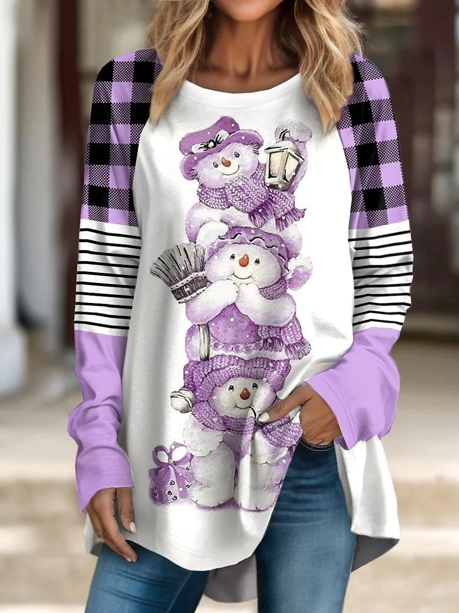 Women's Long Sleeve Scoop Neck Graphic Printed Tops