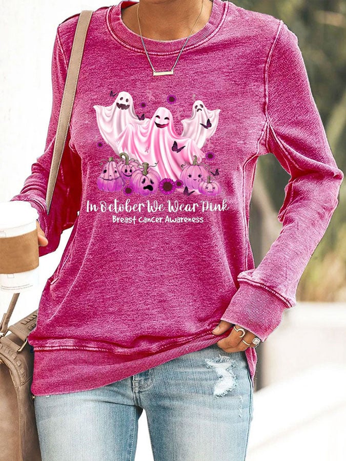 Women's In October We Wear Pink Breast cancer Awareness Printed Sweatshirt