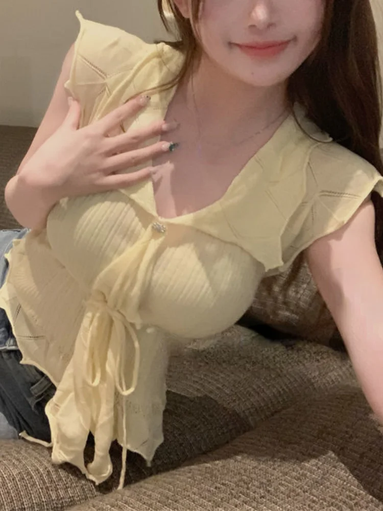 Aonga 2025 Summer Sweet Elegant Blouse Women Evening Party Slim Y2k Crop Top Office Lady Causal Short Sleeve Shirt Korean Fashion aonga