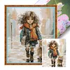 Girl And Dog-14CT Stamped Cross Stitch 42*48cm/16.54*18.9in