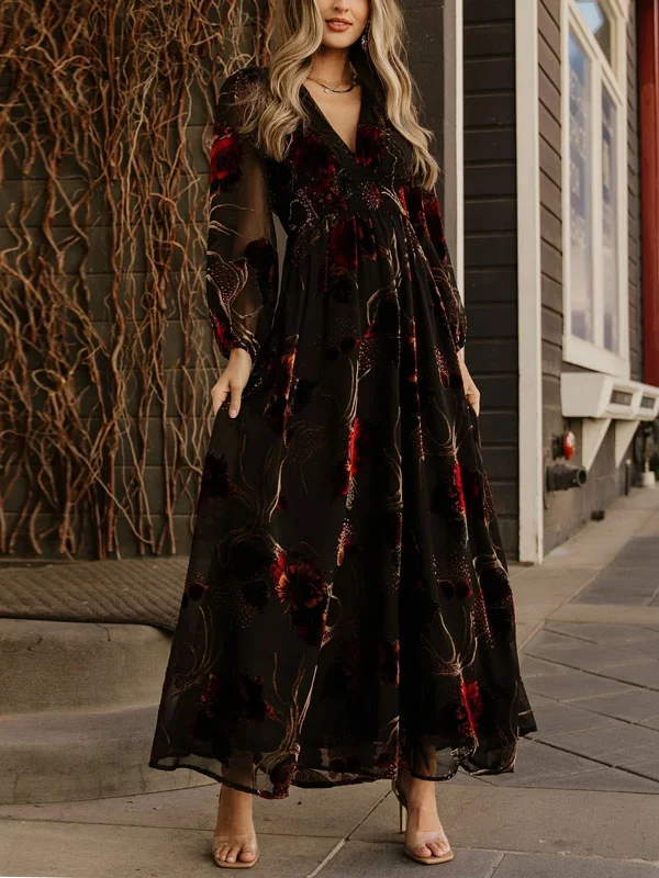 Vintage Printed Velvet Women's Dress