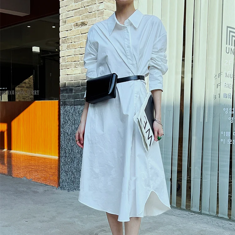 Urban style Button Long Sleeve Midi Dress - yankia