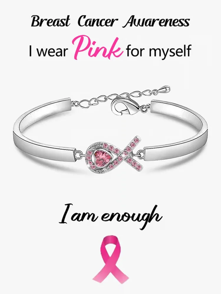 Breast Cancer Awareness Pink Heart Ribbon Bracelet