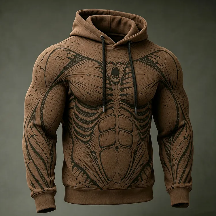 Men's Retro Halloween Muscle Clay Design Pattern Warm Hoodie