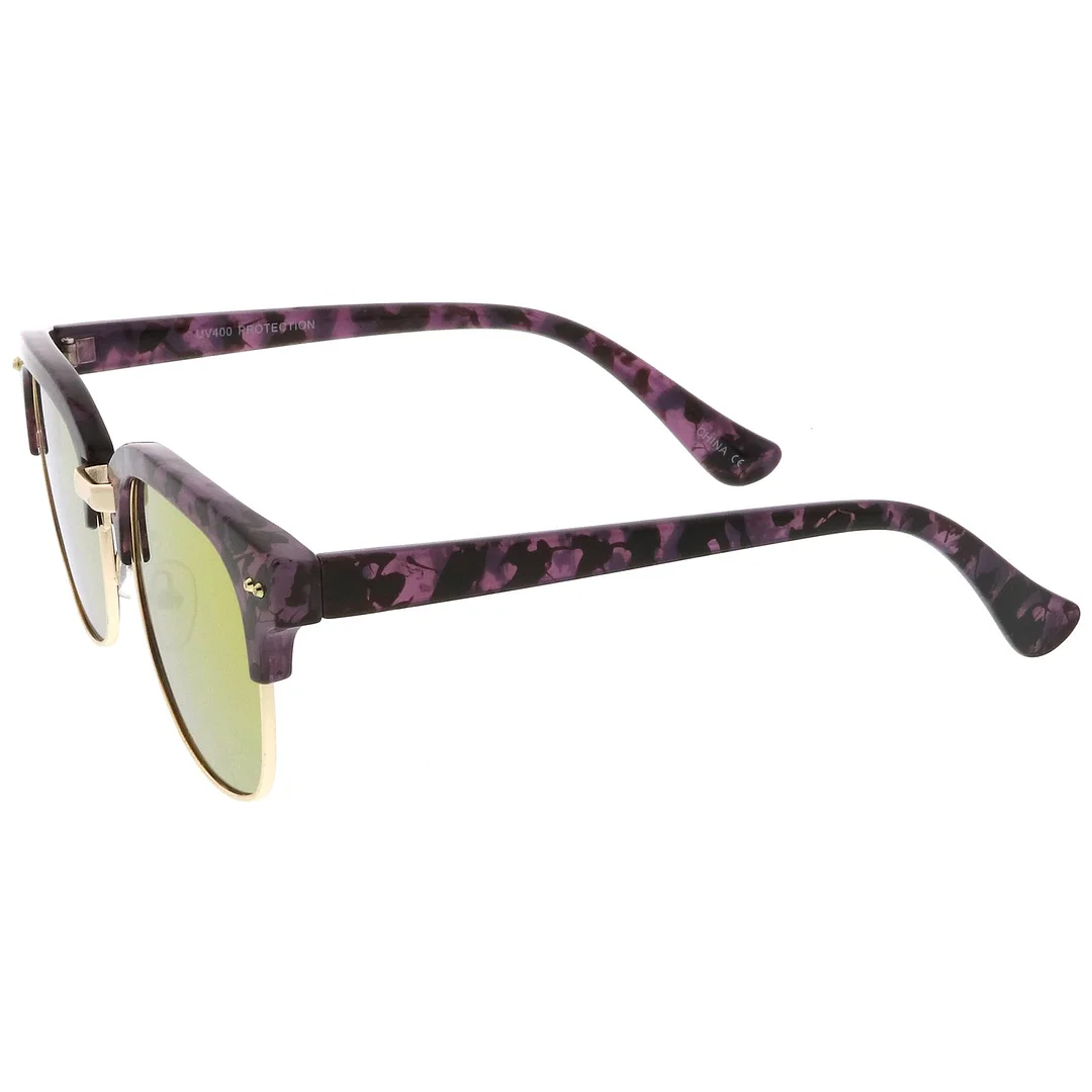 Modern Marble Print Horn Rimmed Mirrored Square Flat Lens Half Frame glasses 51mm