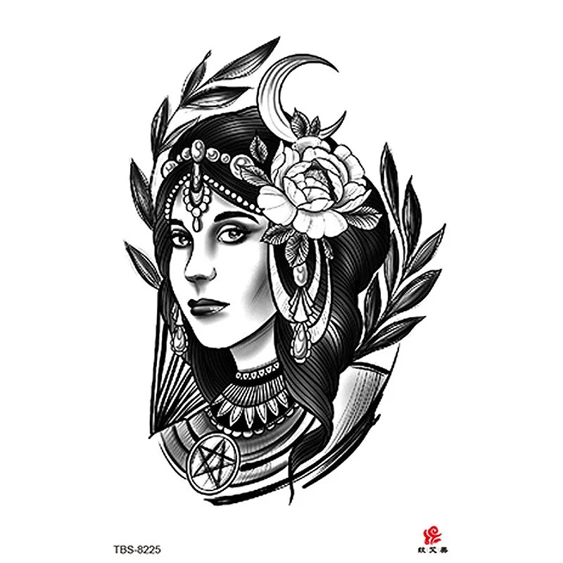 Sdrawing Temporary Tattoo Sticker Dark Snake Tattoos Flower Tatoos Body Art Geisha Water Transfer Clavicle Arm Fake Tatto