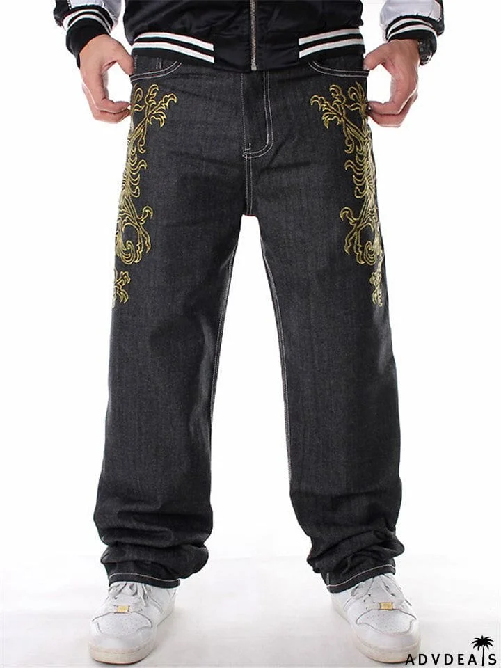 Trendy Casual Phoenix Embroidered Contrast Color Hip-Hop Loose Pants