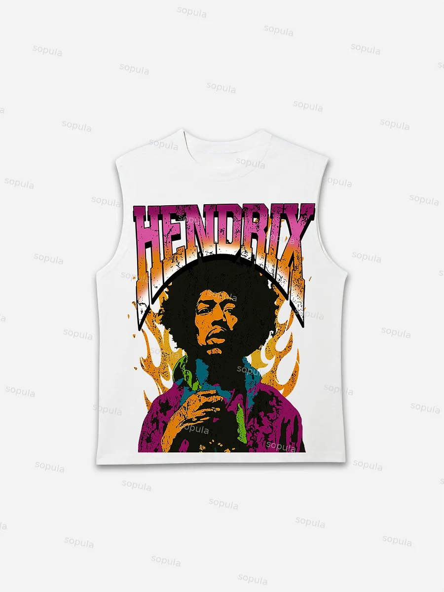 Jimi Hendrix Print Cotton Tank Top