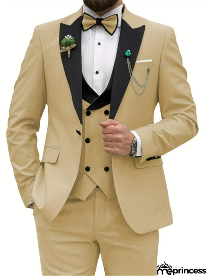Men's 3 Piece Wedding Prom Suits Bridegroom Blazer + Vest + Pants