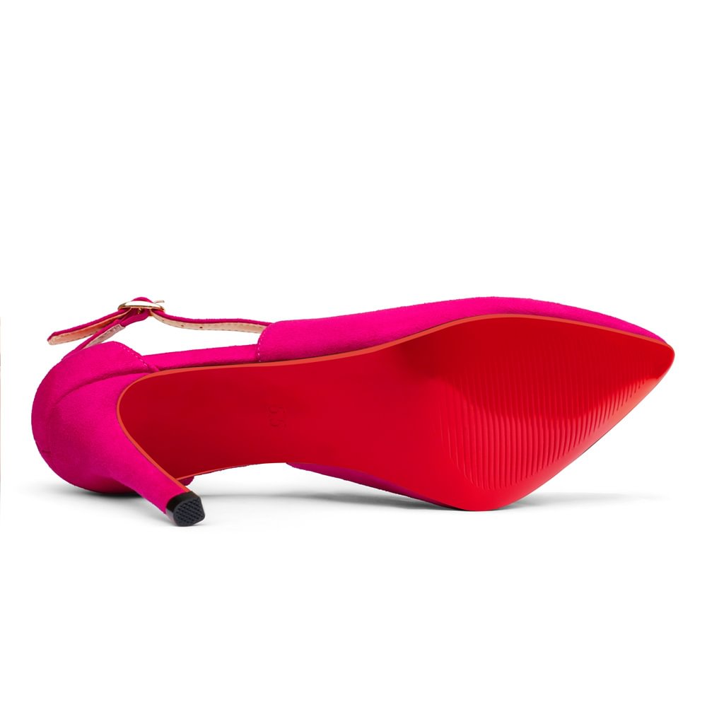 95mm Women's Pointed Toe Cross Strap Heels Ankle Strap Sandals Red Bottoms Pumps Shoes Suede-MERUMOTE