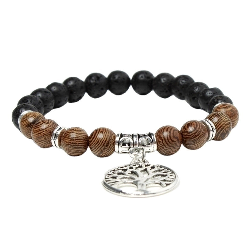 Retro Round Alloy Volcanic Rock Stone Beaded Unisex Bracelets