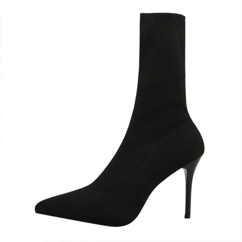 2020 Spring Autumn Sexy Sock Pointed Boots Large Size 42   High Heels for Women Fashion 7cm Glamour Black Ankle Boots  Female