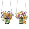 (US Only)2Pcs 2D/Flat DIY Bouquet Diamond Art Pendant DIY Home Decor Hanging Charm