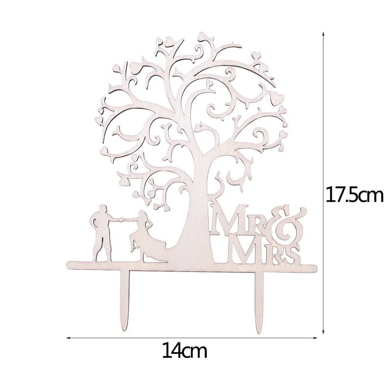 1Pcs Wedding Cake Topper Wood Mr& Mrs Just Married Decoration Bride Groom DIY Wedding Cake Decorations Engagement Party Supplies