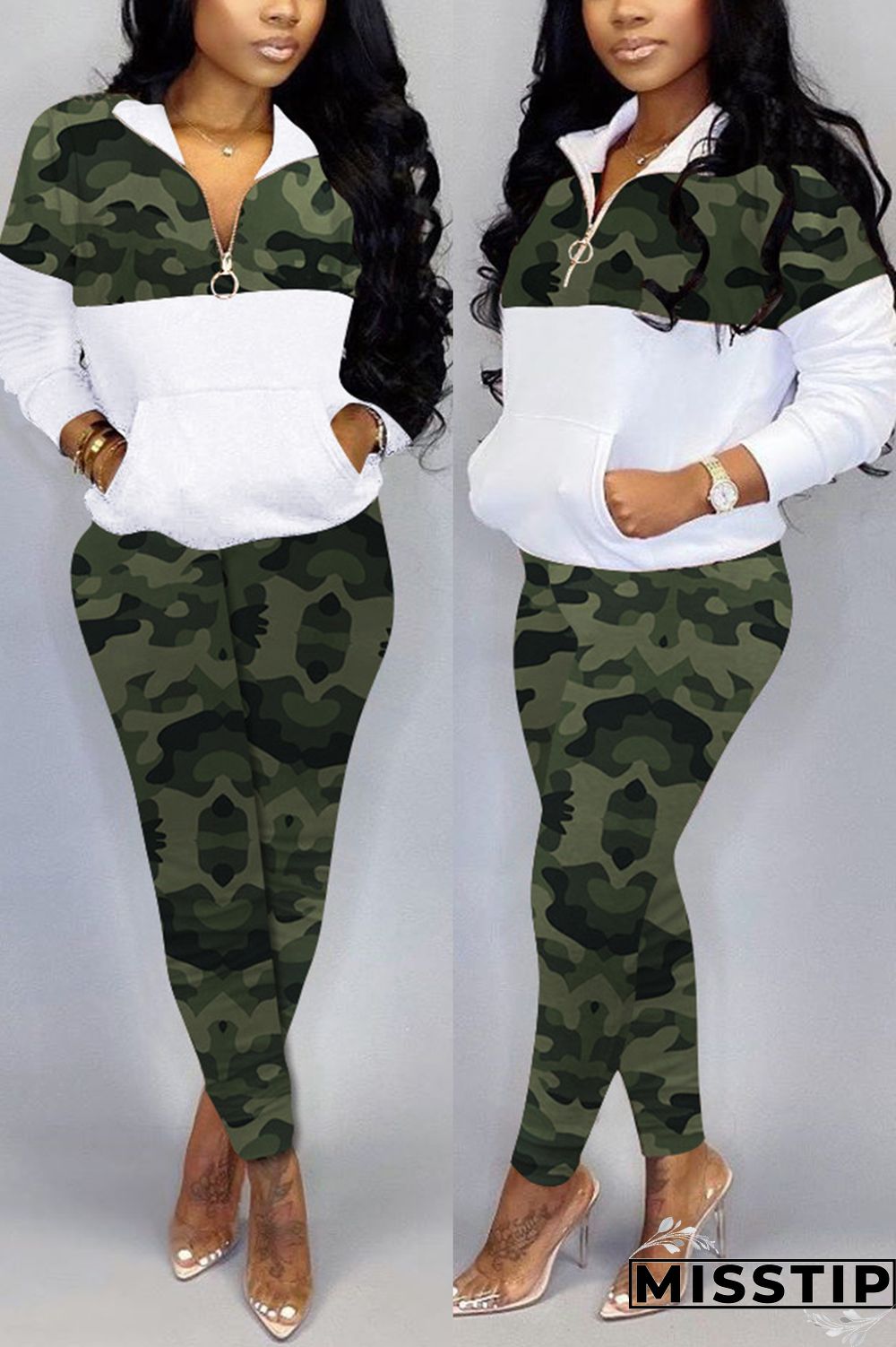 Blue Stylish Casual Printing Long Sleeve Zipper Sports Set