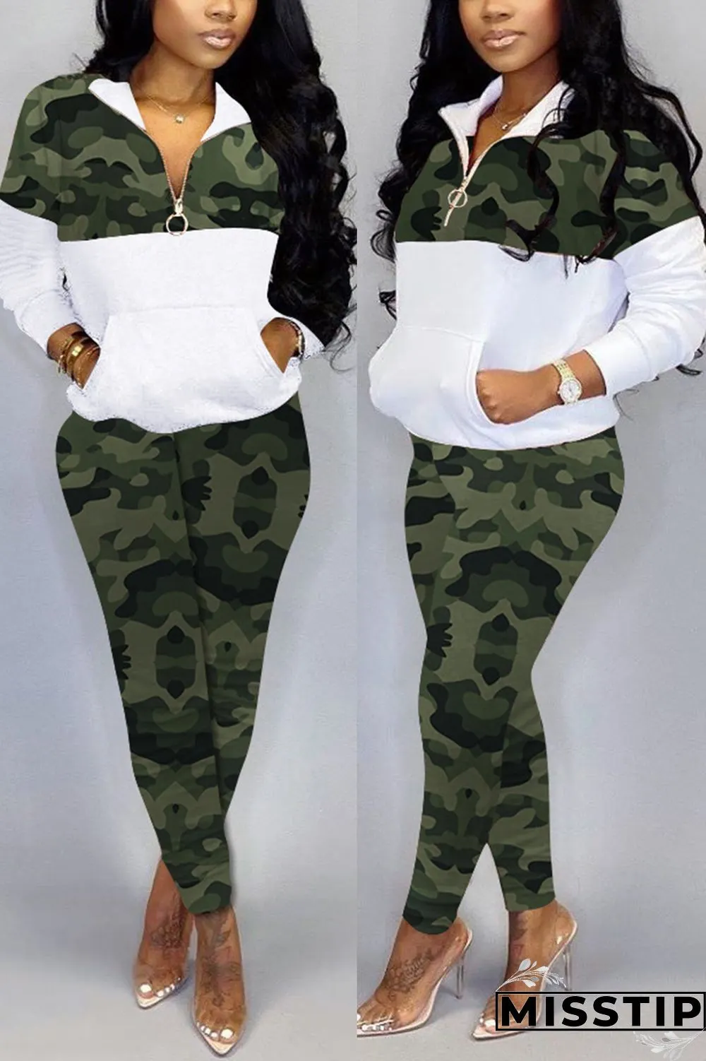Blue Stylish Casual Printing Long Sleeve Zipper Sports Set