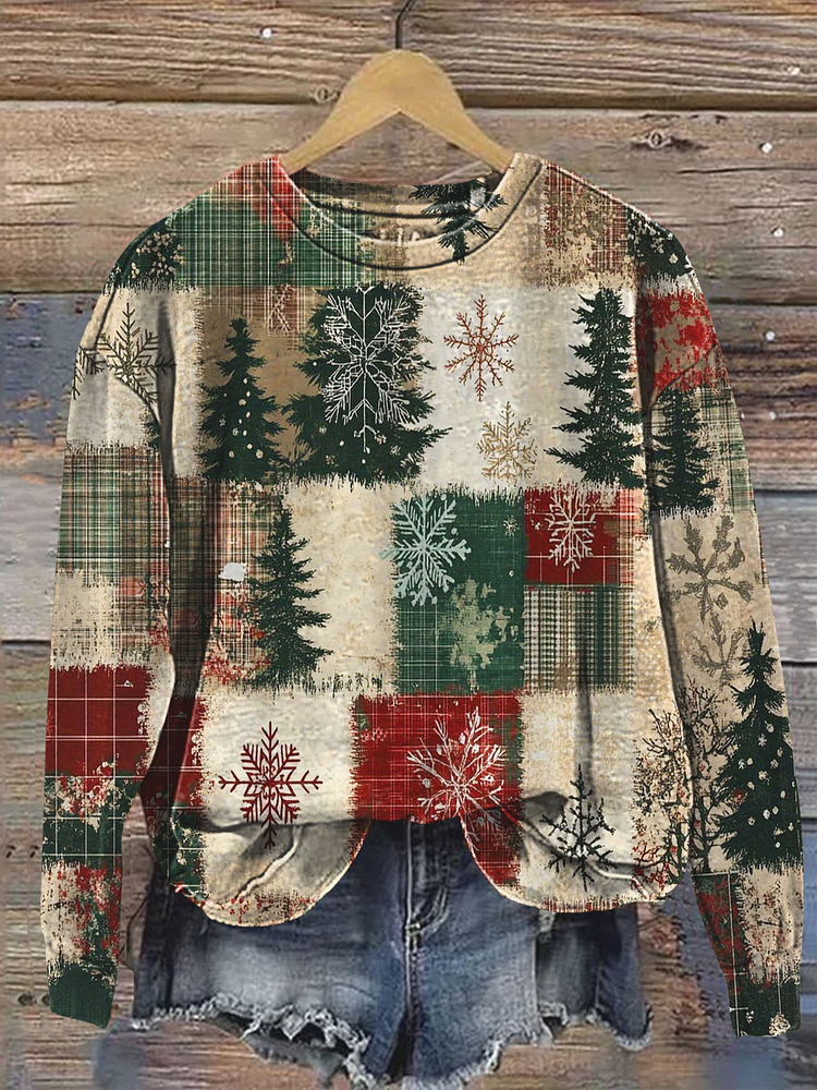 Women's Christmas Crew Neck Pattern Neck Sweatshirt