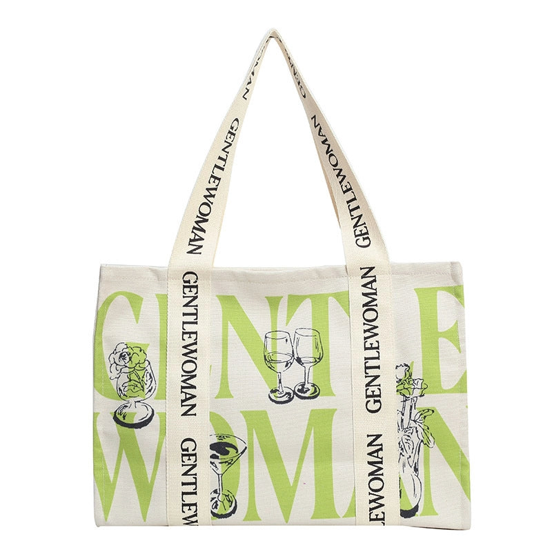 Women’s Large Canvas Letter Streetwear Square Zipper Shoulder Bag