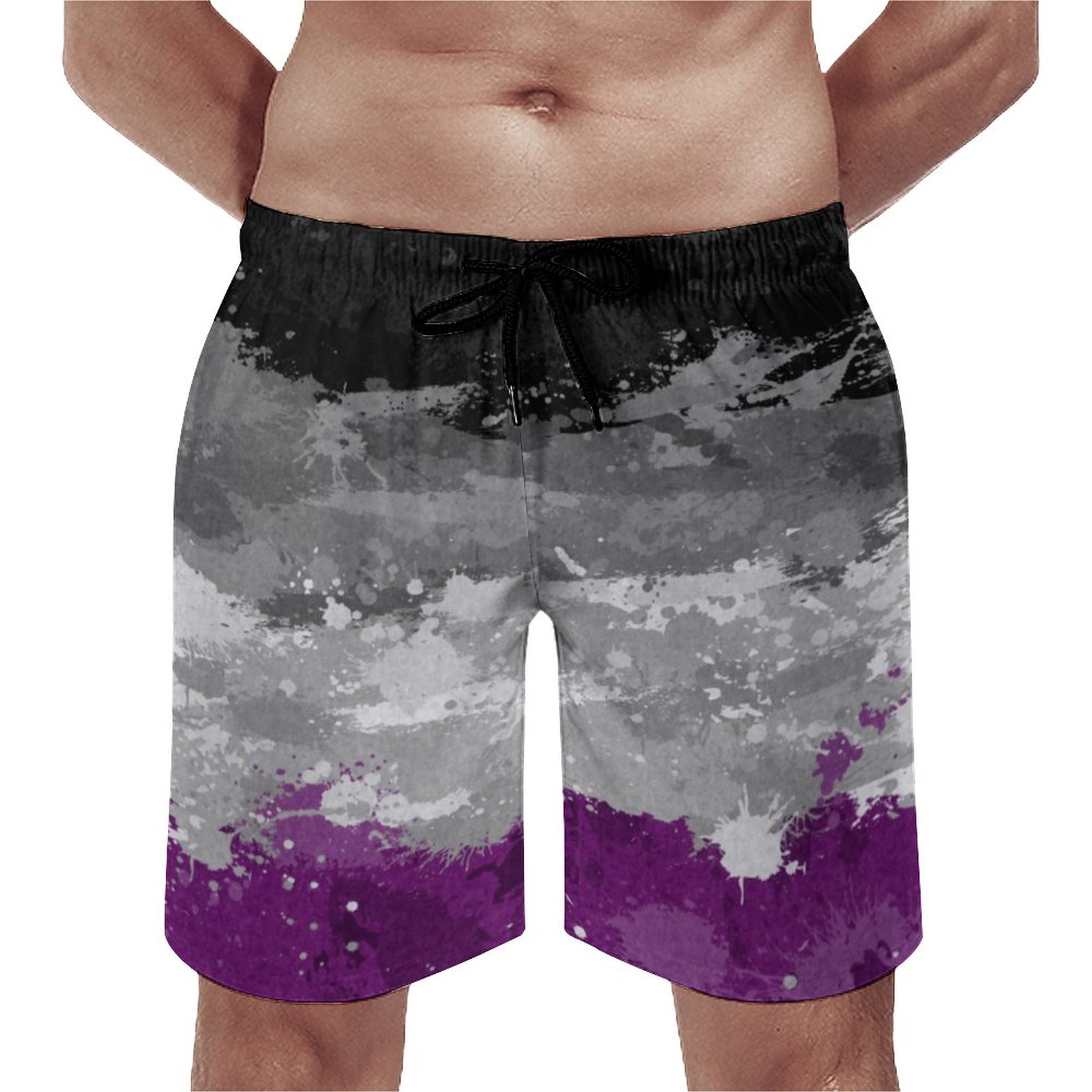 Asexual Paint Splatter Flag Elegant Men's Swim Trunks Summer Board Shorts Quick Dry Beach Short with Pockets