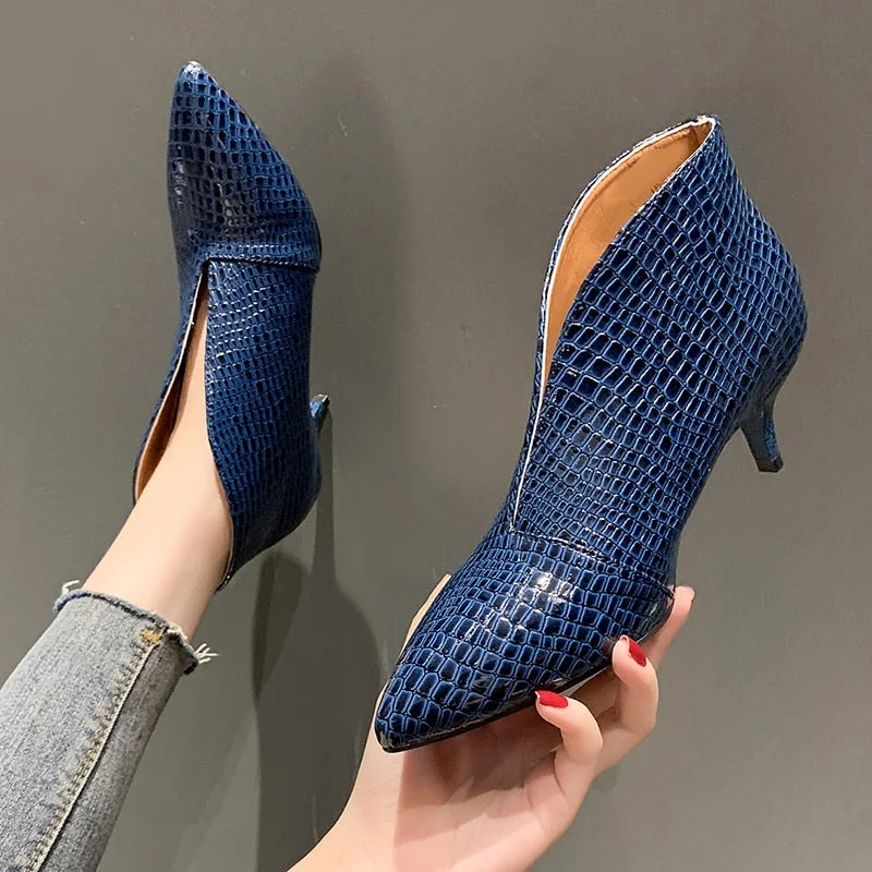 Pointy V-neck Patent-leather Single Women Shoes High Heels Spring Versatile Retro Chunky Single Shoes Zapatos De Mujer Black