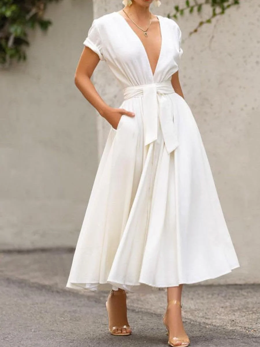 Elegant Solid Color A-line Women's Dress