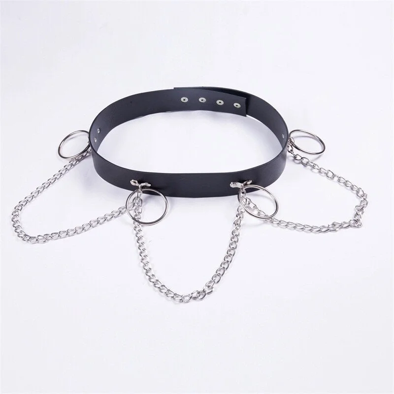 InstaHot Black PU Chain Ring Belt Women Accessories Gothic Sexy Girdle Clubwear Adjustable Slim Faux Leather Fashion Female 2018