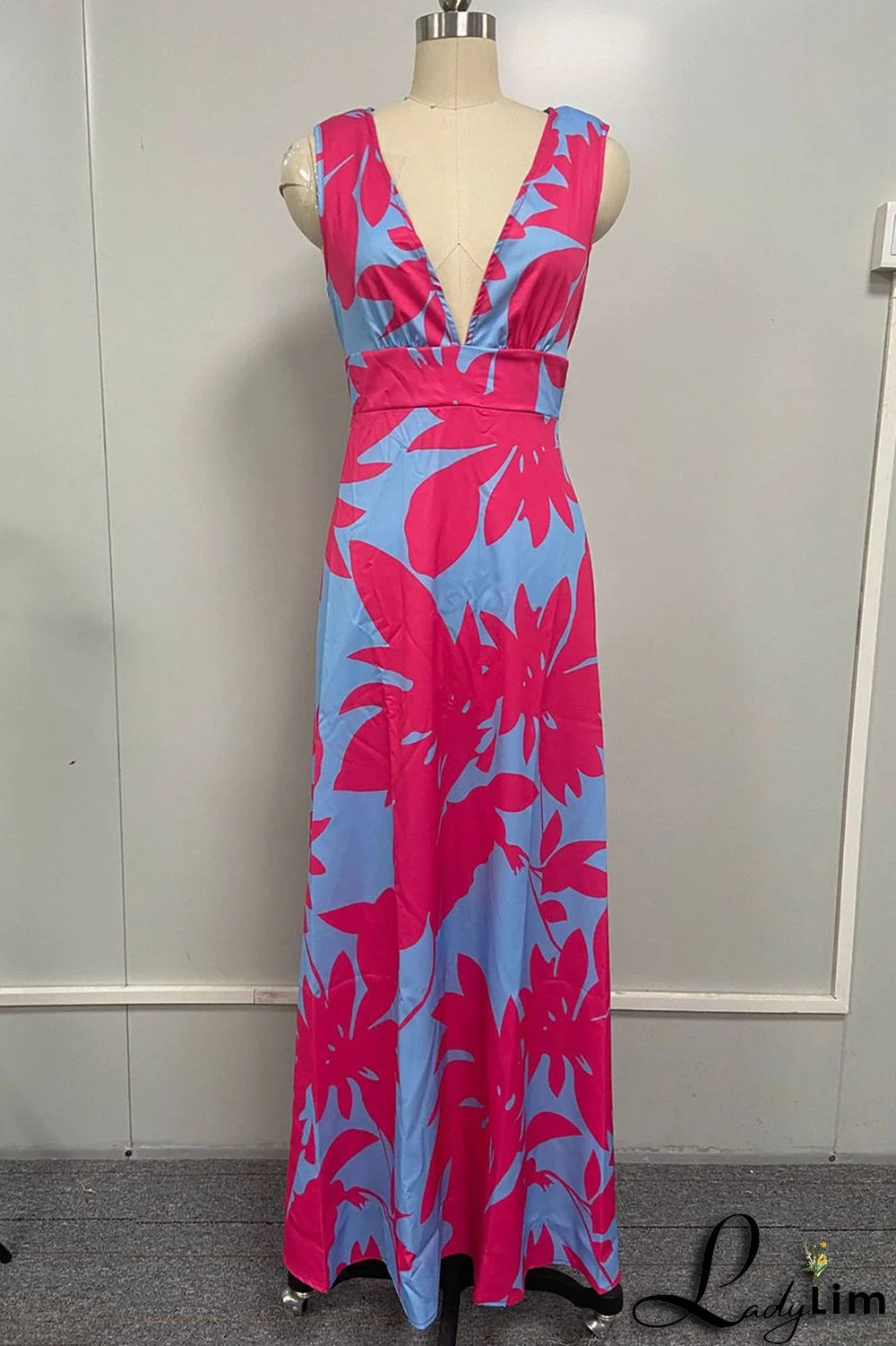 Red Stripe Fashion Print Patchwork V Neck Straight Dresses