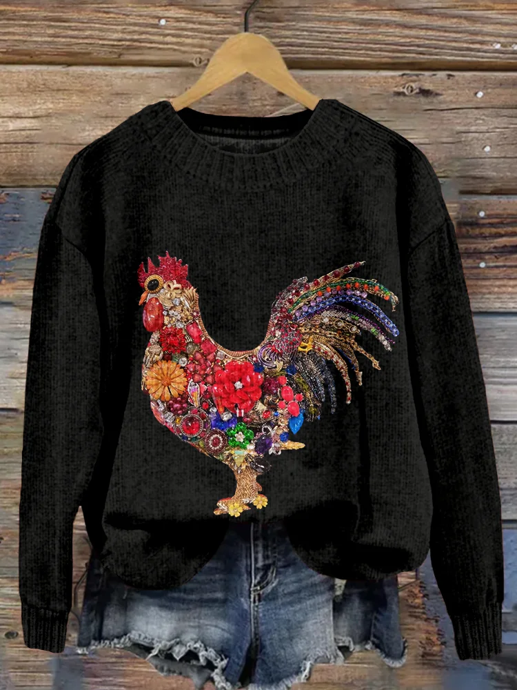 Jewelry Art Vintage Chicken Cozy Knit Sweater