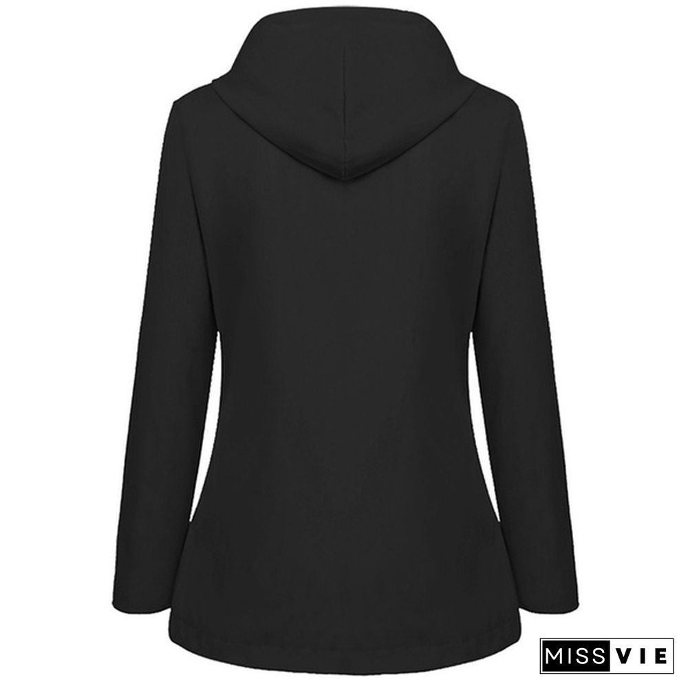 Womens Fashion All Seasons Outdoor Waterproof Rain Jacket Casual Loose Plus Size Hooded