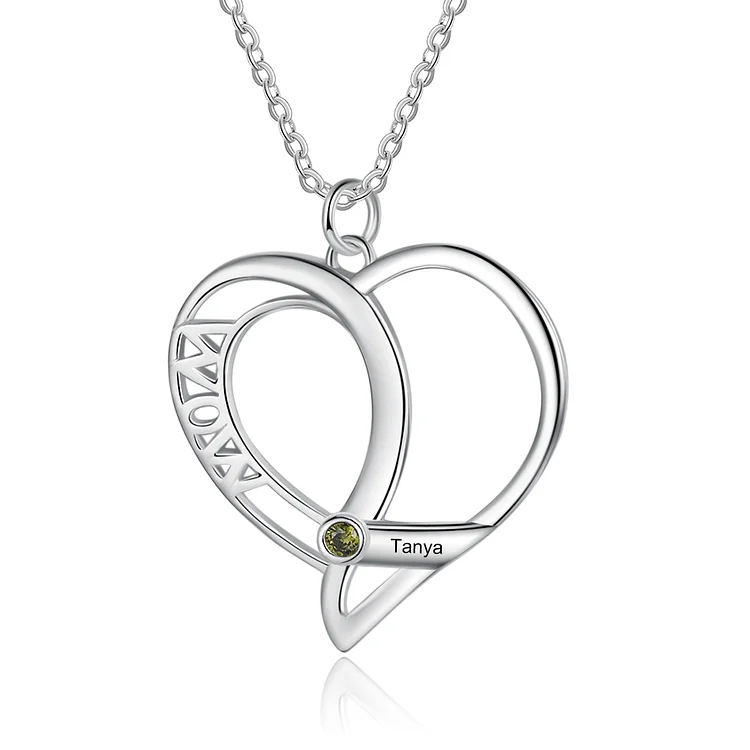 Collier 1 Prénom Personnalisé Cœur avec 1 Pierre de Naissance