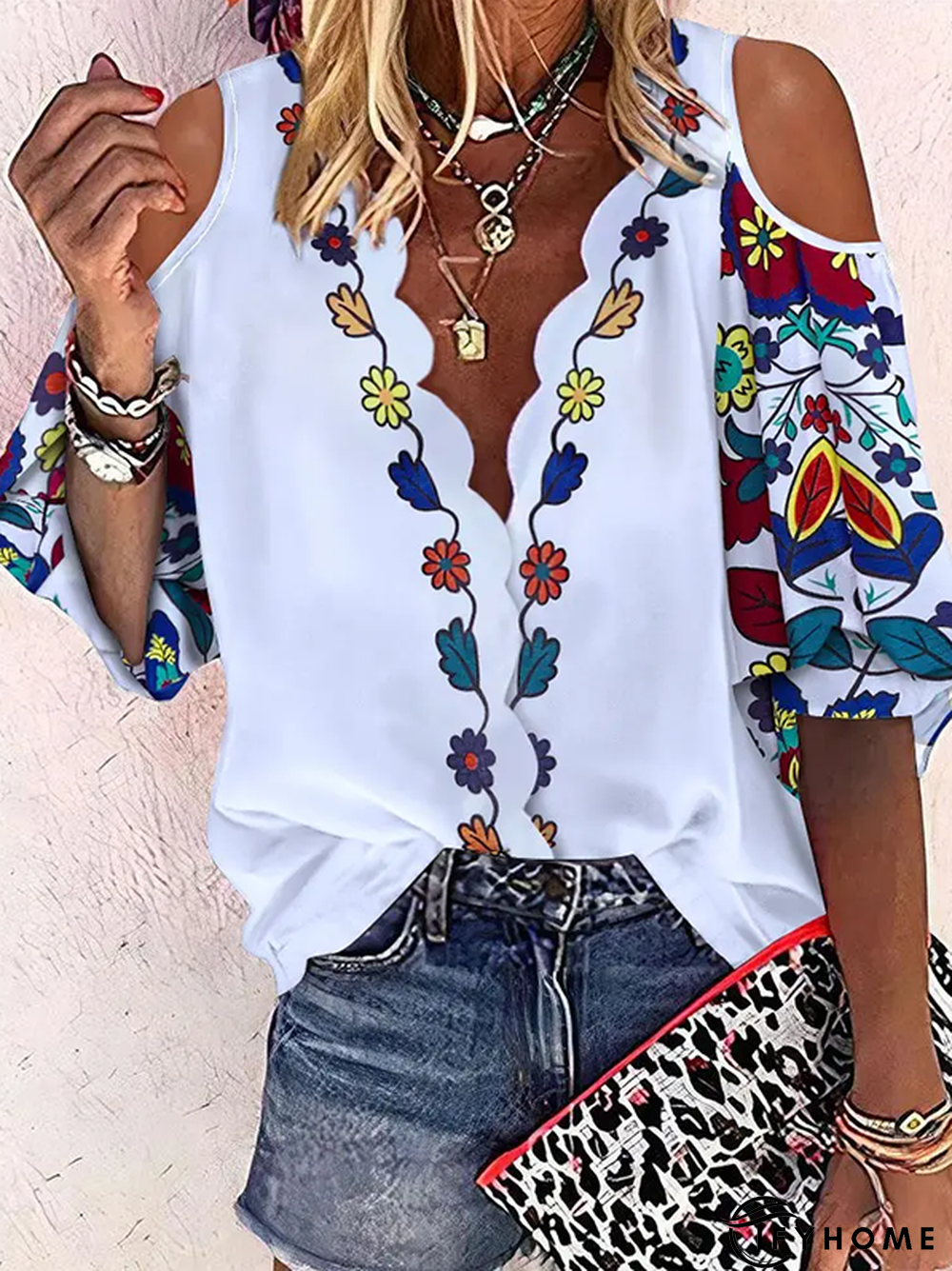 Half sleeve V Neck Floral Tops | IFYHOME
