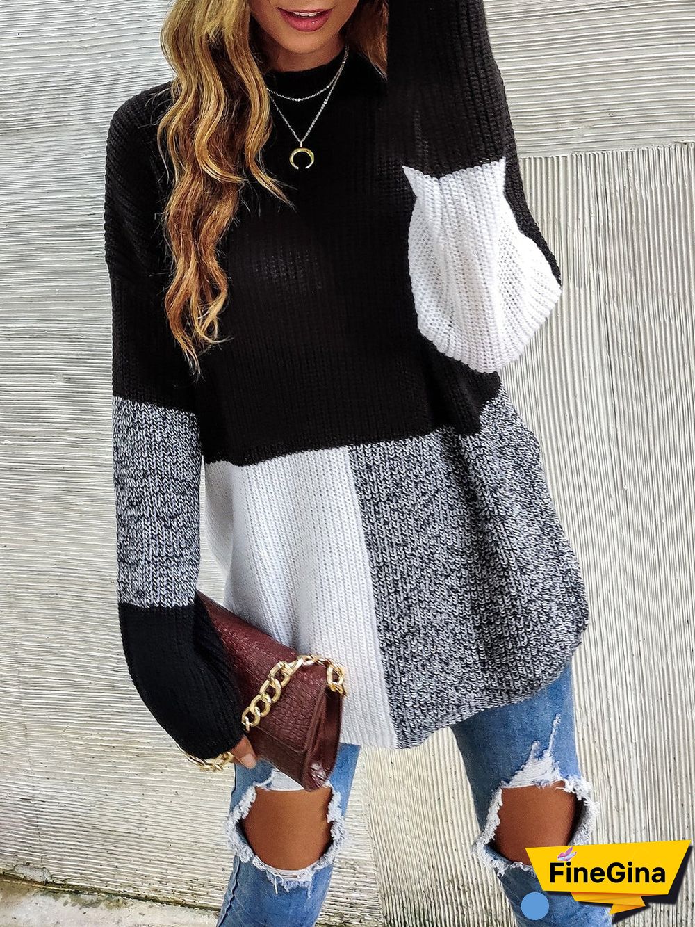 Black And White Color Block Sweater