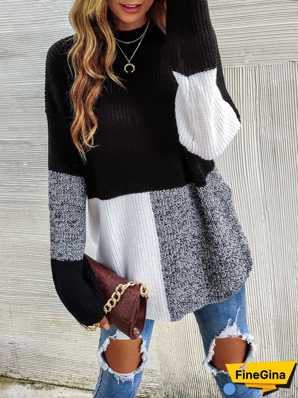 Black And White Color Block Sweater