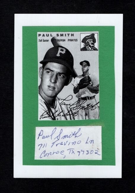 1954 PAUL SMITH-PITTSBURGH PIRATES AUTOGRAPHED CUT W/Photo Poster painting-EX