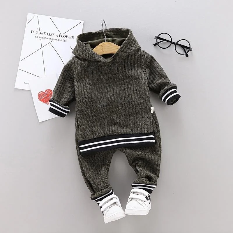 Toddler Clothing Infant Baby Boys Solid Long Sleeve Hoodie Tops Sweatsuit Pants Kids Outfit Set (1-4 Years)