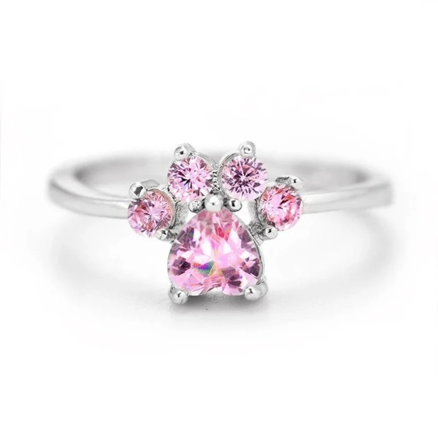 "Pets Love Forever" - Paw Ring with Pink Diamond